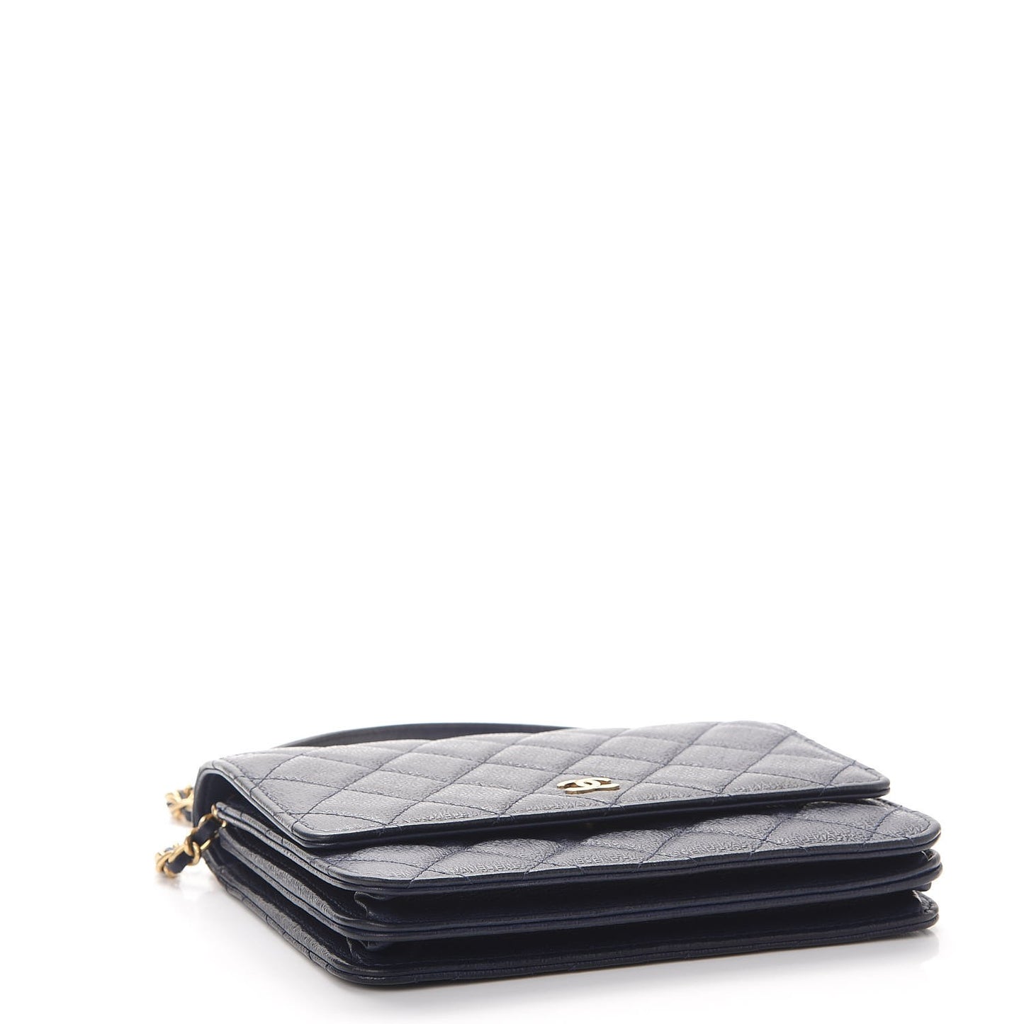 Letter Calfskin Embossed Quilted Square Wallet On Chain WOC Navy