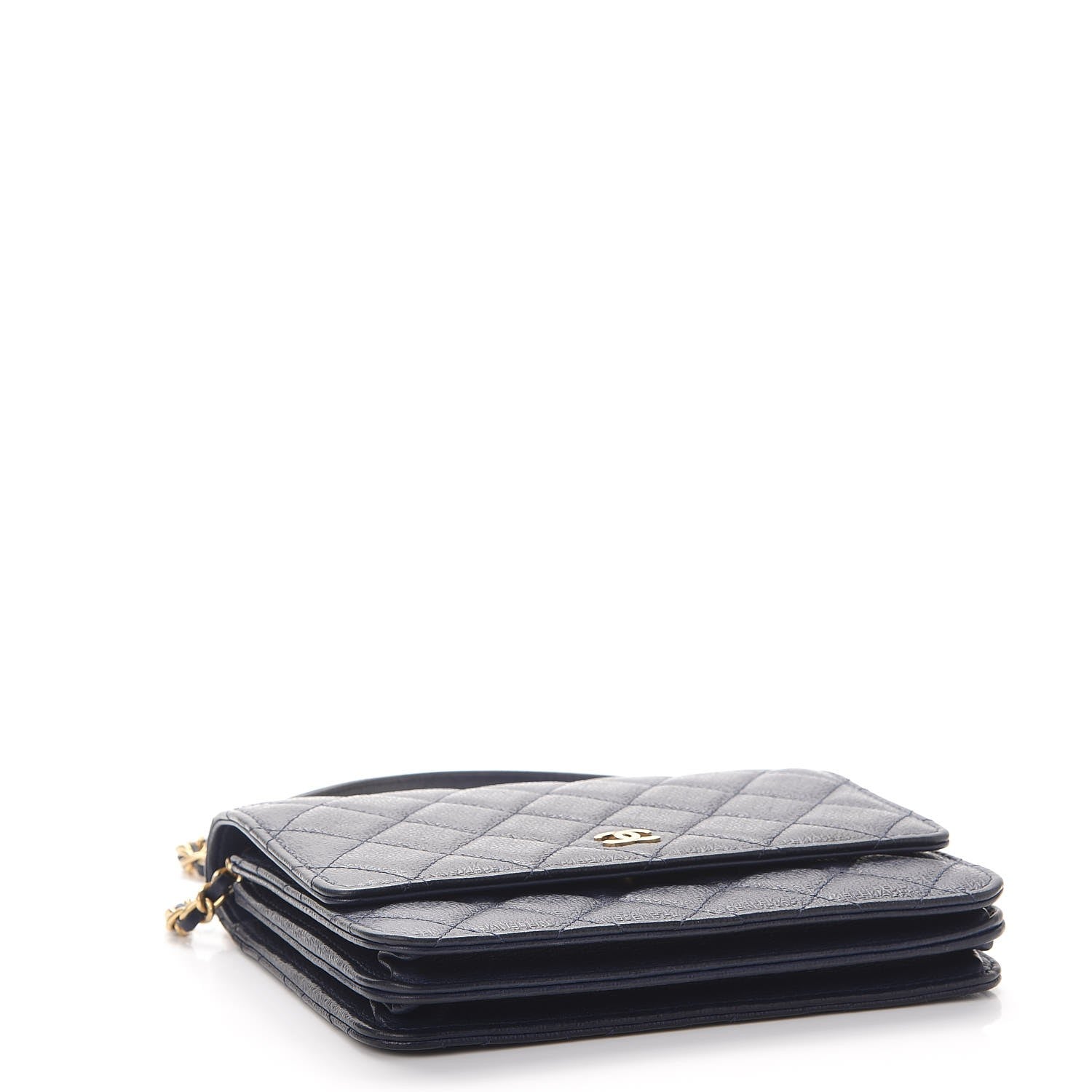 Chanel Letter Calfskin Embossed Quilted Square Wallet On Chain WOC Navy 4 of 9