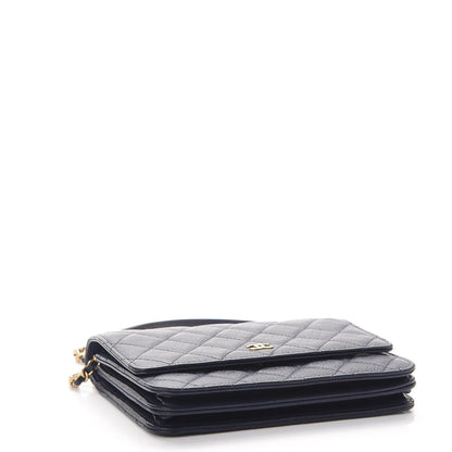 Chanel Letter Calfskin Embossed Quilted Square Wallet On Chain WOC Navy 4 of 9
