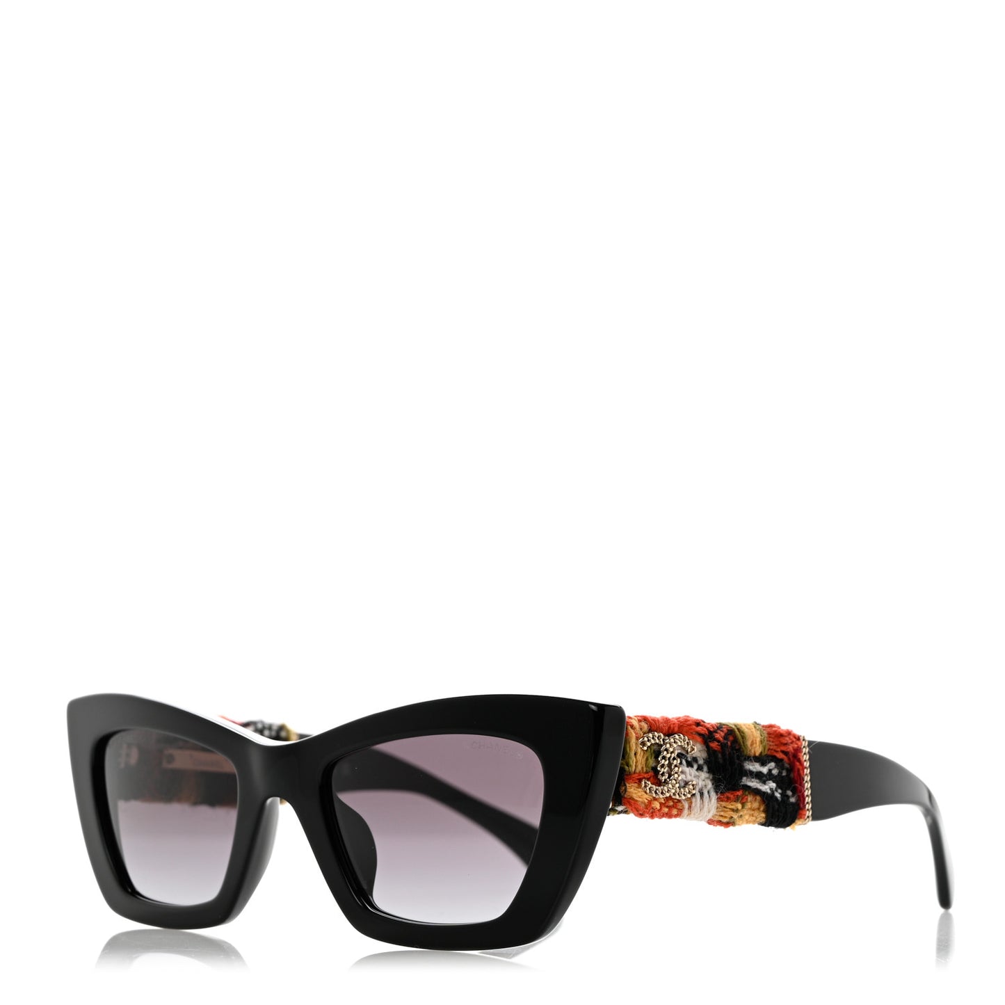 Acetate Tweed CC Cat Eye Sunglasses C622 Black Orange