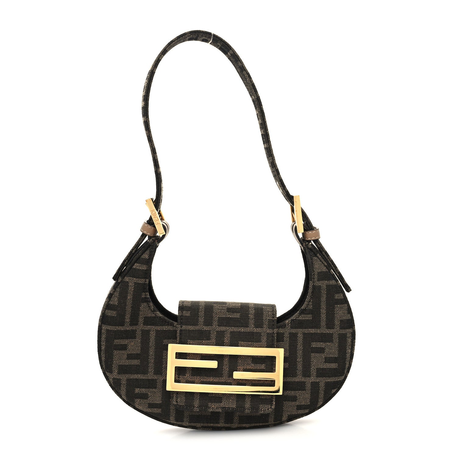 Fendi Fabric Jacquard FF 1974 Mini Cookie Hobo Bag Tobacco Moro 1 of 11