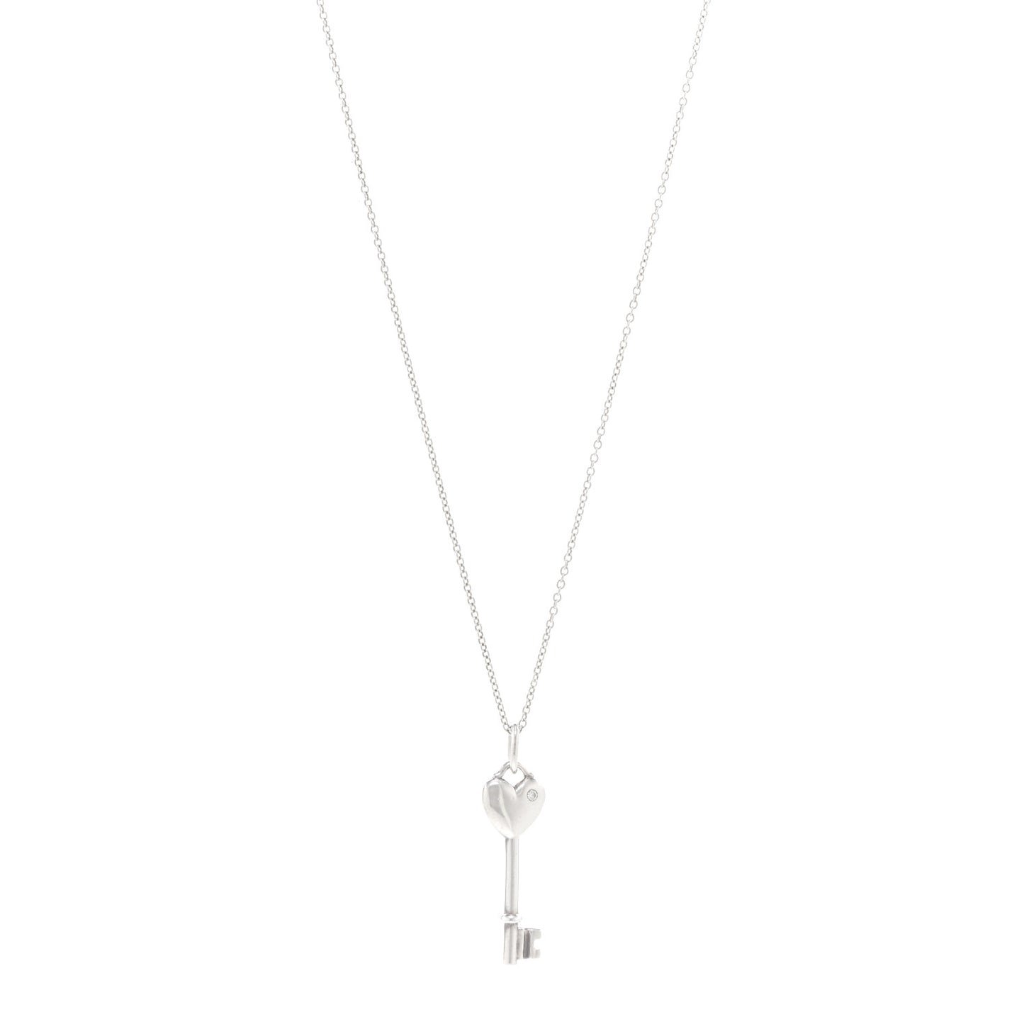 Sterling Silver Diamond Heart Key Pendant Necklace