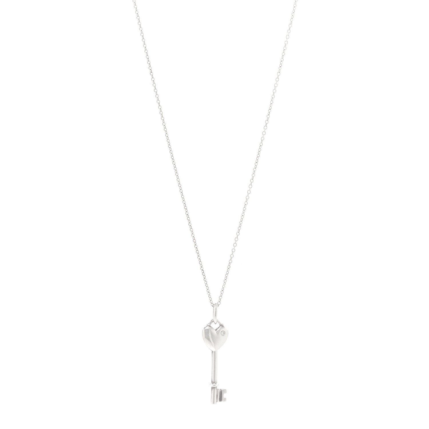 Tiffany Sterling Silver Diamond Heart Key Pendant Necklace 1 of 6