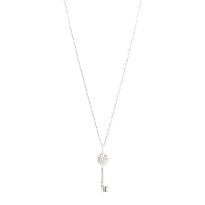 Tiffany Sterling Silver Diamond Heart Key Pendant Necklace 1 of 6