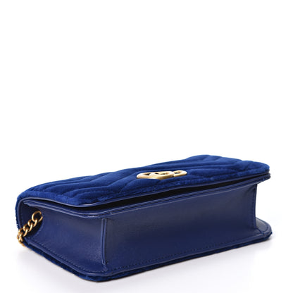 Gucci Velvet Matelasse GG Marmont Mini Bag Cobalt Blue 3 of 9