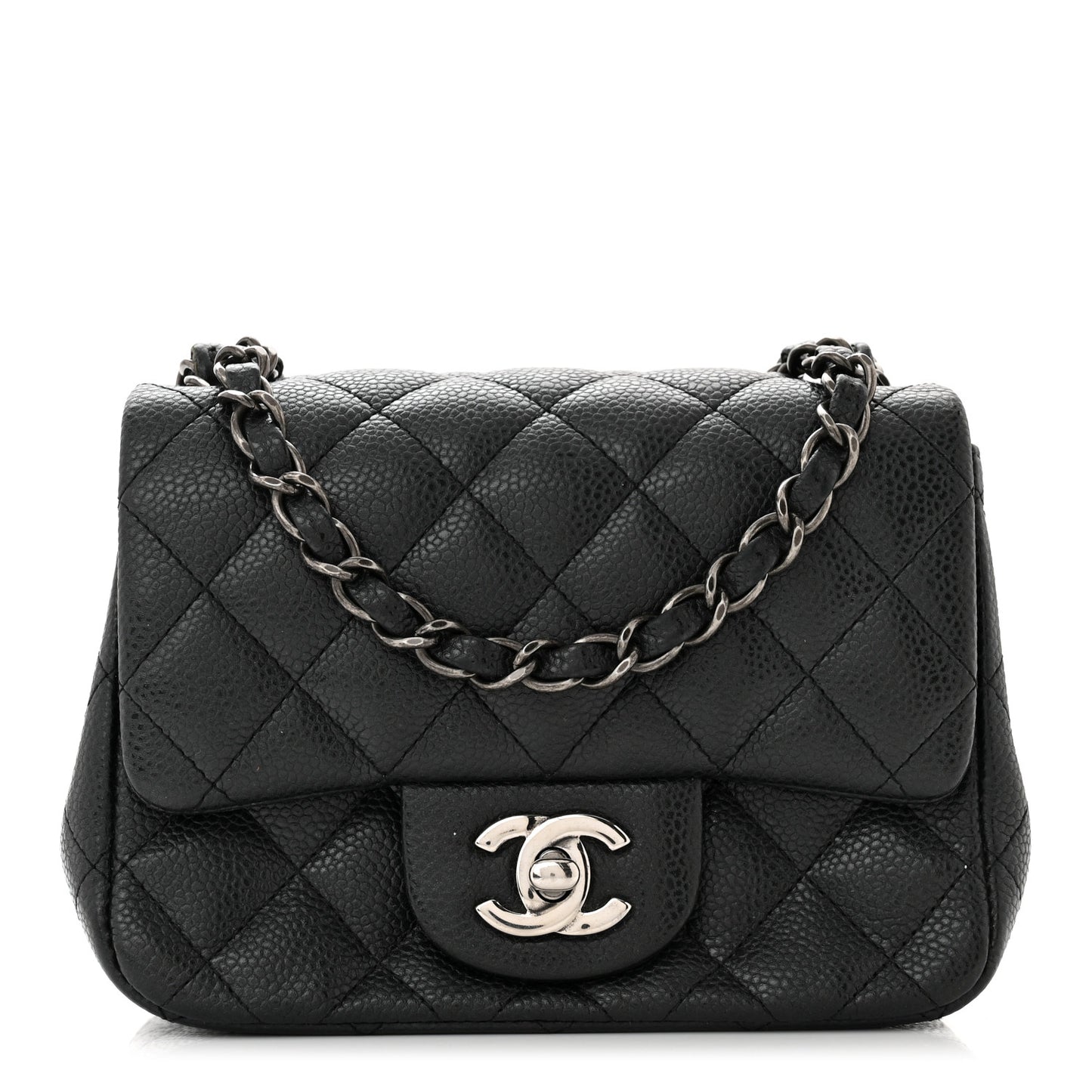 Caviar Quilted Mini Square Flap Dark Charcoal