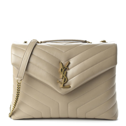 Saint Laurent Calfskin Y Quilted Monogram Medium Loulou Chain Satchel Dark Beige 1 of 9
