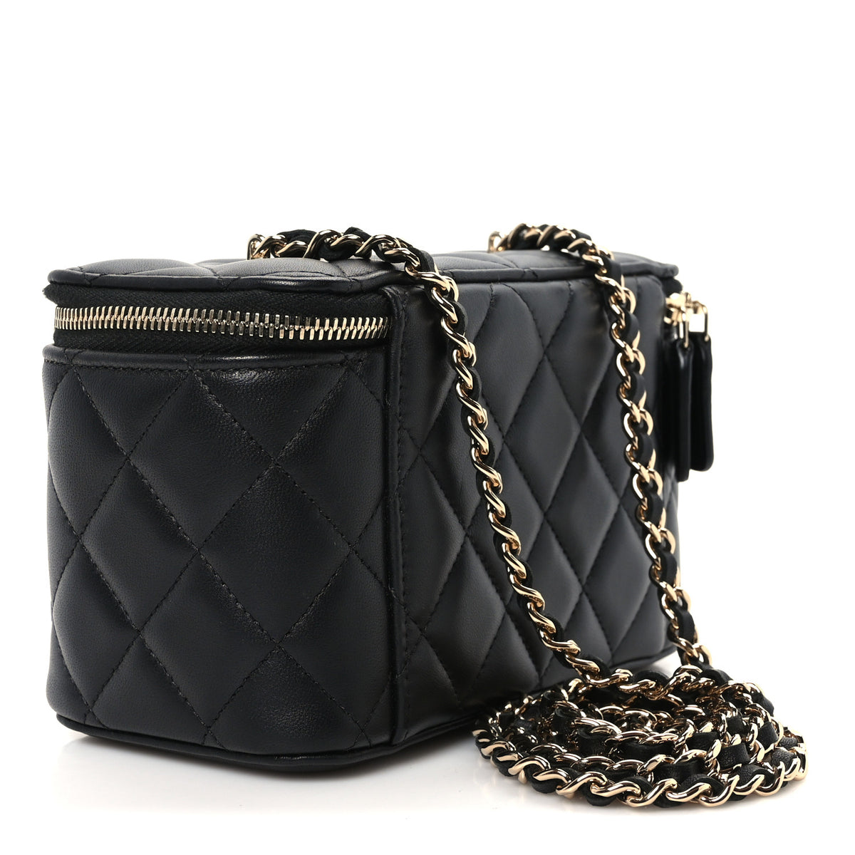 Chanel Lambskin Enamel Quilted Roller Skate Small Vanity Case With Chain Black 2 of 10