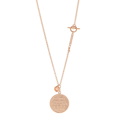 Hermes 18K Rose Gold Diamond MM Ex-Libris Pendant Necklace 1 of 7