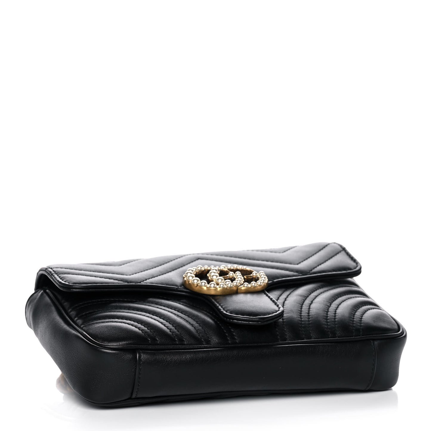 Calfskin Matelasse Pearly GG Marmont Chain Belt Bag Black