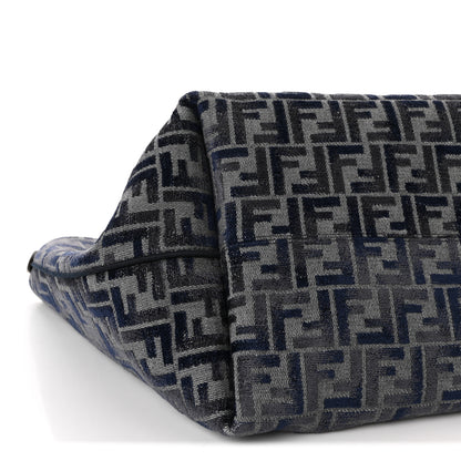 Fendi Chenille Vitello Santa Barbara FF Large Roll Reversible Shopping Tote Grigio Notte Flamingo 8 of 9