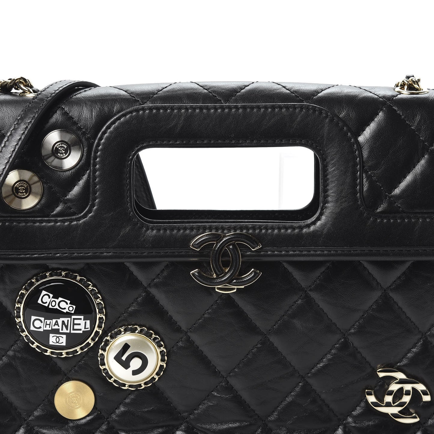 Aged Calfskin Charms Flap Bag Black