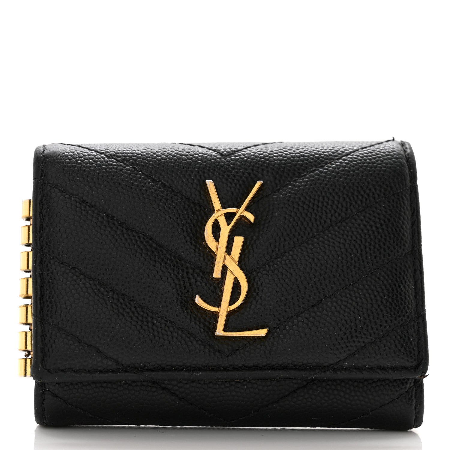 Saint Laurent Grain de Poudre Matelasse Cassandre Monogram Slim Key Case Black 1 of 12