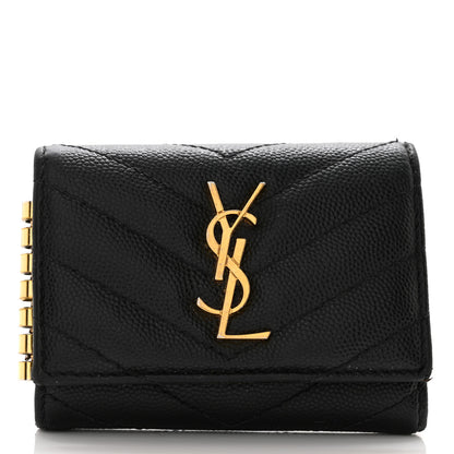 Saint Laurent Grain de Poudre Matelasse Cassandre Monogram Slim Key Case Black 1 of 12