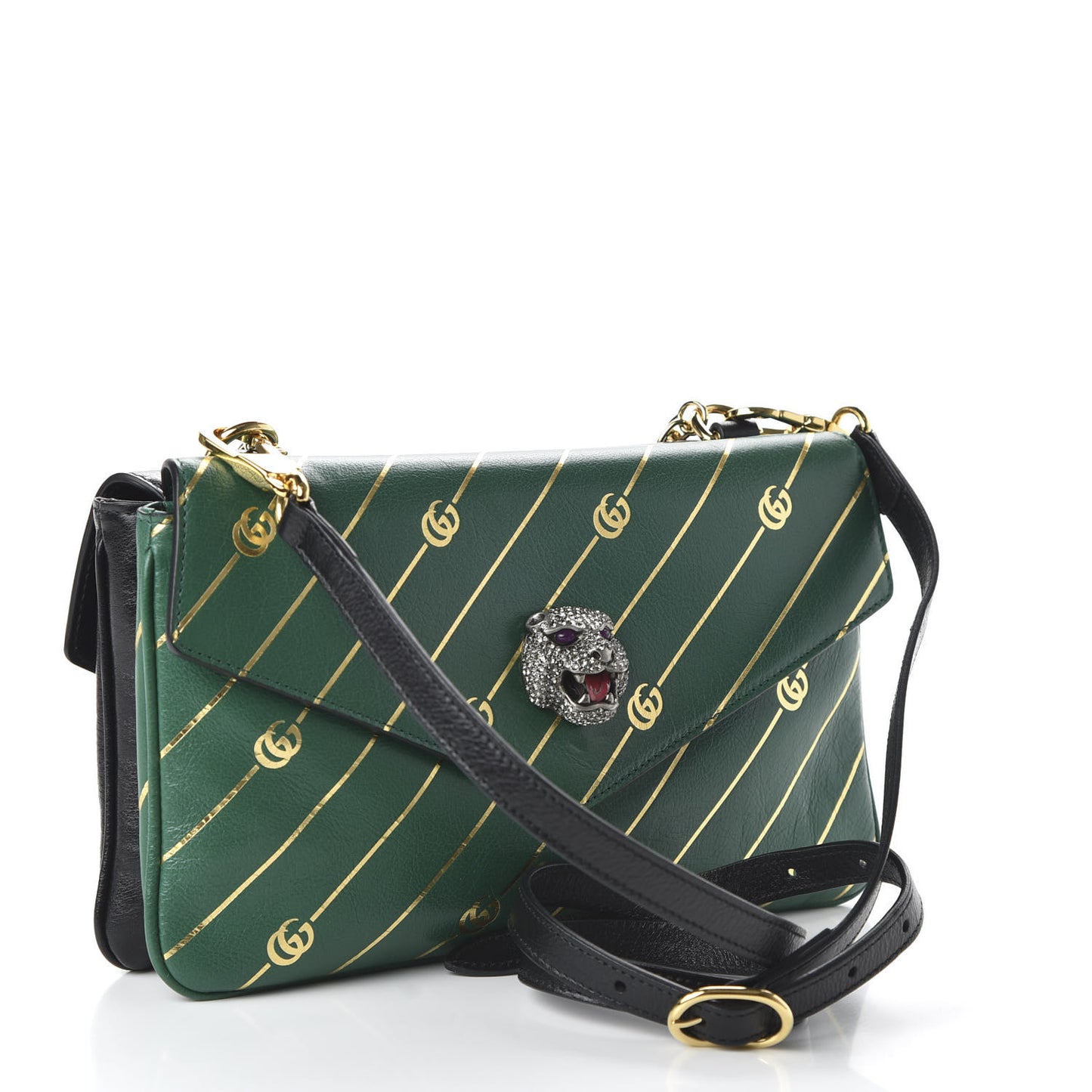 Calfskin Diagonal GG Medium Thiara Double Envelope Shoulder Bag Emerald Green Black