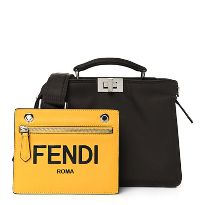 Fendi Nylon Vitello Cover Logo Embossed Mini Peekaboo I SEE U Satchel Ebano Sunflower 3 of 10