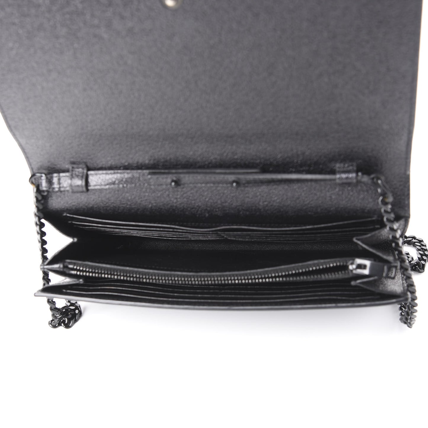 Grained Metallic Calfskin Monogram Chain Wallet Black