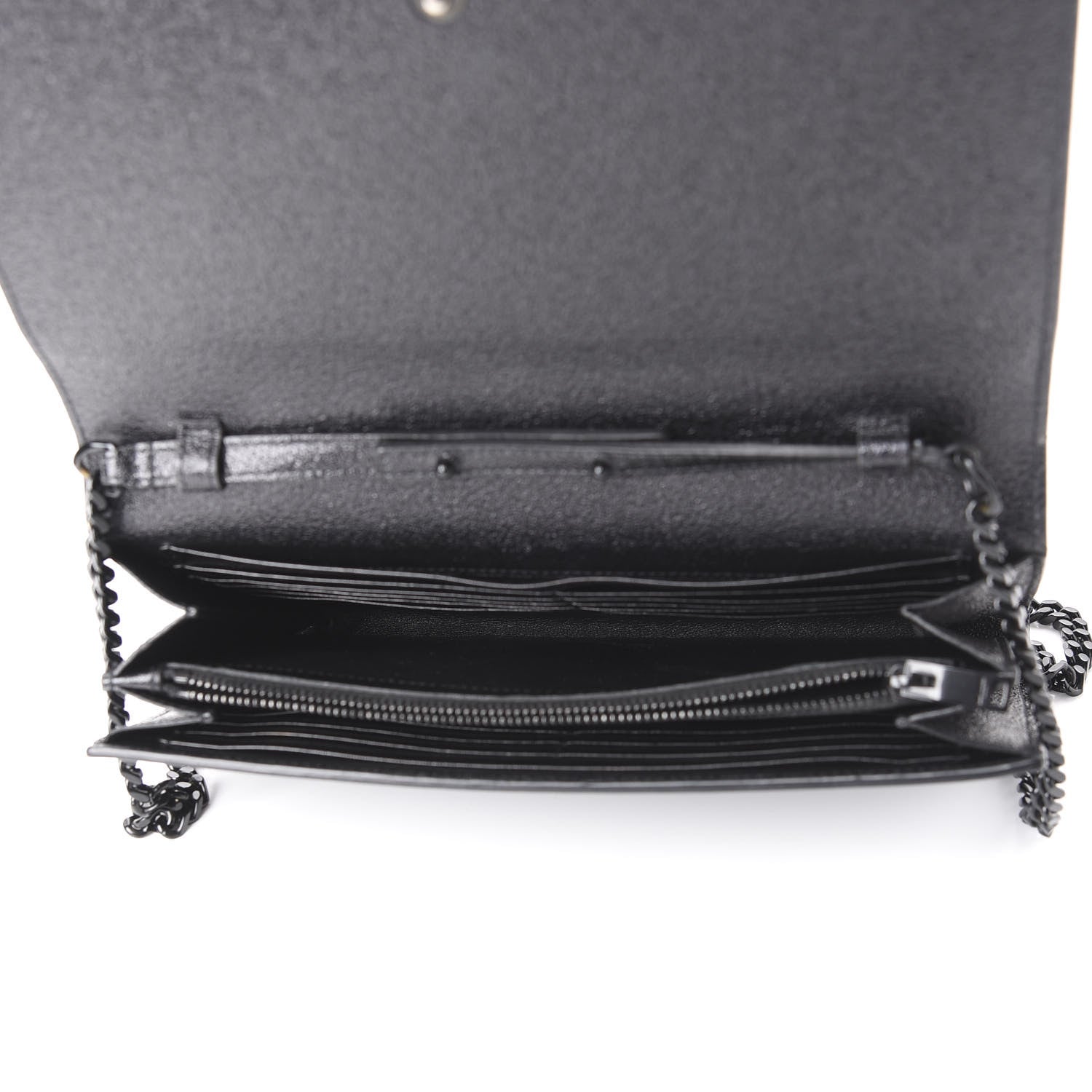 Saint Laurent Grained Metallic Calfskin Monogram Chain Wallet Black 4 of 11