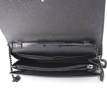 Saint Laurent Grained Metallic Calfskin Monogram Chain Wallet Black 4 of 11