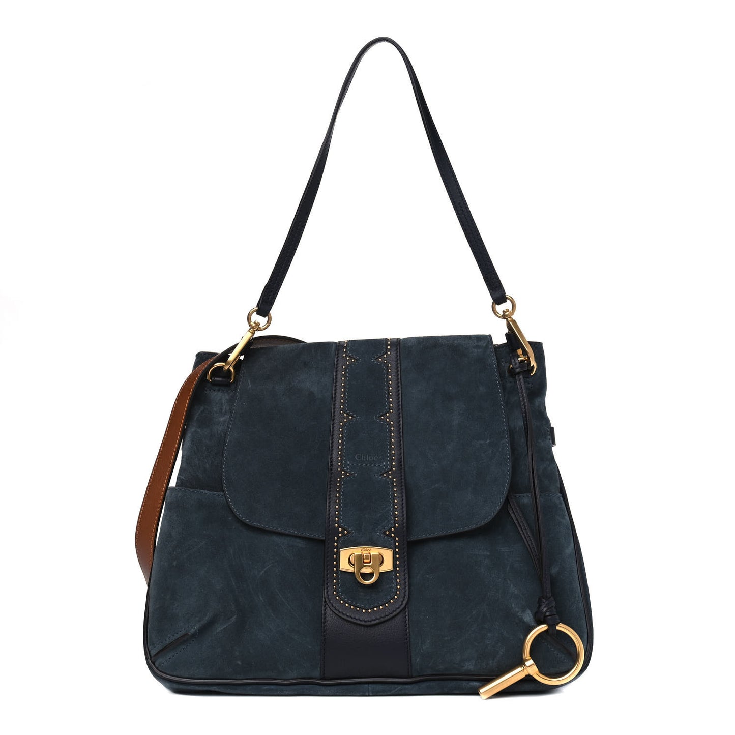Suede Studded Medium Lexa Shoulder Bag Silver Blue