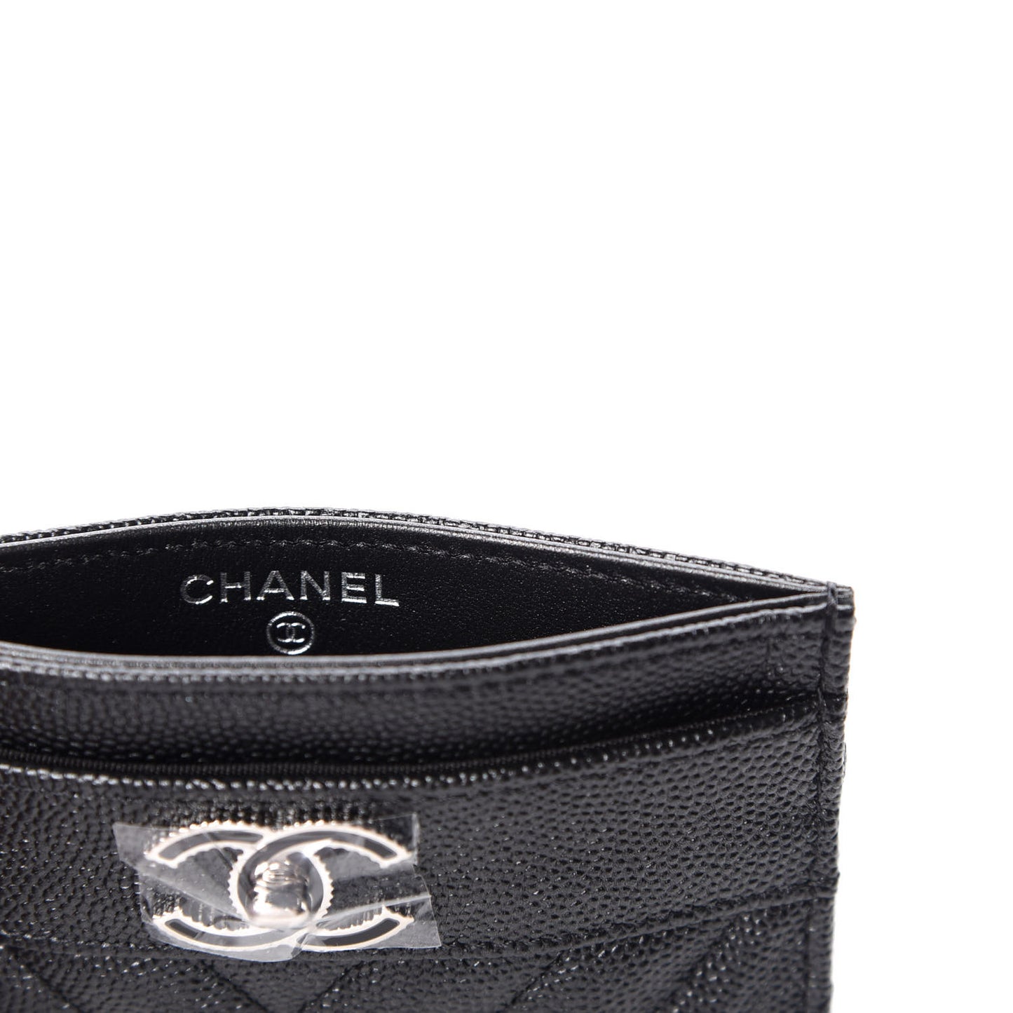 Caviar Chevron Quilted Vintage Mademoiselle Card Holder Black