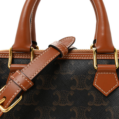 Celine Triomphe Canvas Calfskin Small Boston Bag Tan 7 of 9