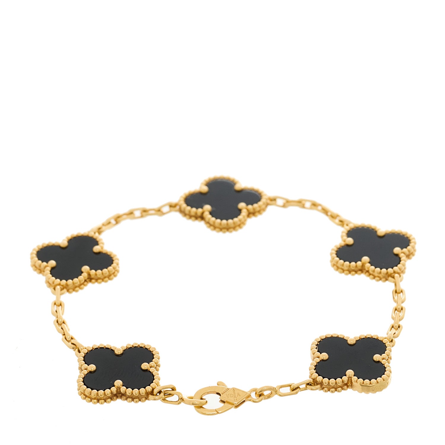 Van Cleef & Arpels 18K Yellow Gold Black Onyx 5 Motifs Vintage Alhambra Bracelet 2 of 5
