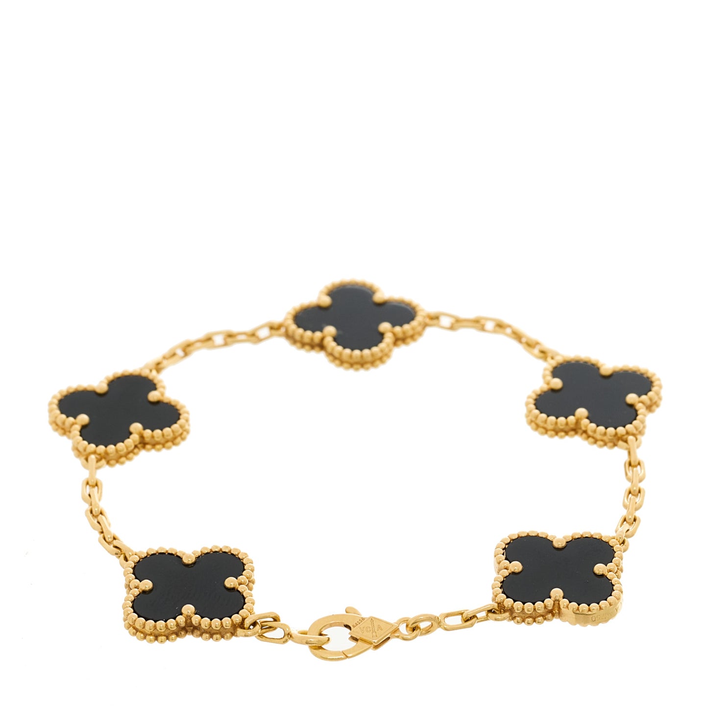 18K Yellow Gold Black Onyx 5 Motifs Vintage Alhambra Bracelet