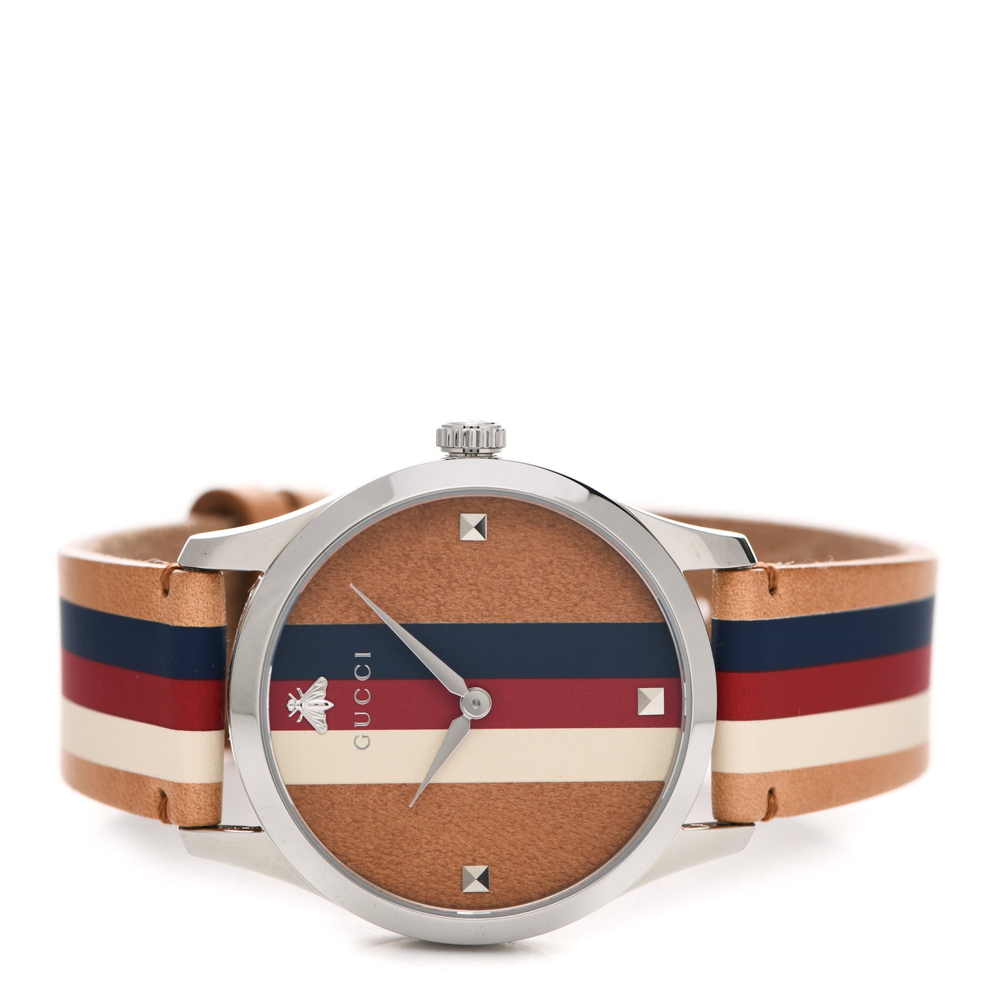 Stainless Steel Calfskin 38mm G-Timeless Stripe Web Quartz Watch Brown