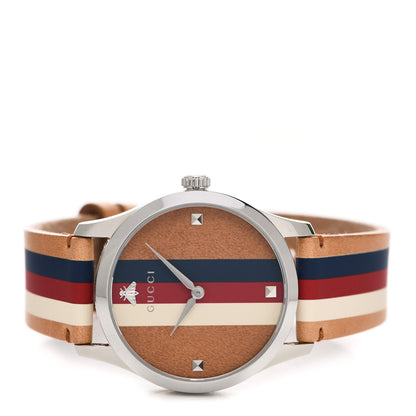 Gucci Stainless Steel Calfskin 38mm G-Timeless Stripe Web Quartz Watch Brown 2 of 5