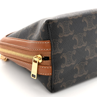 Celine Triomphe Canvas Lambskin Clutch On Chain Tan 9 of 11