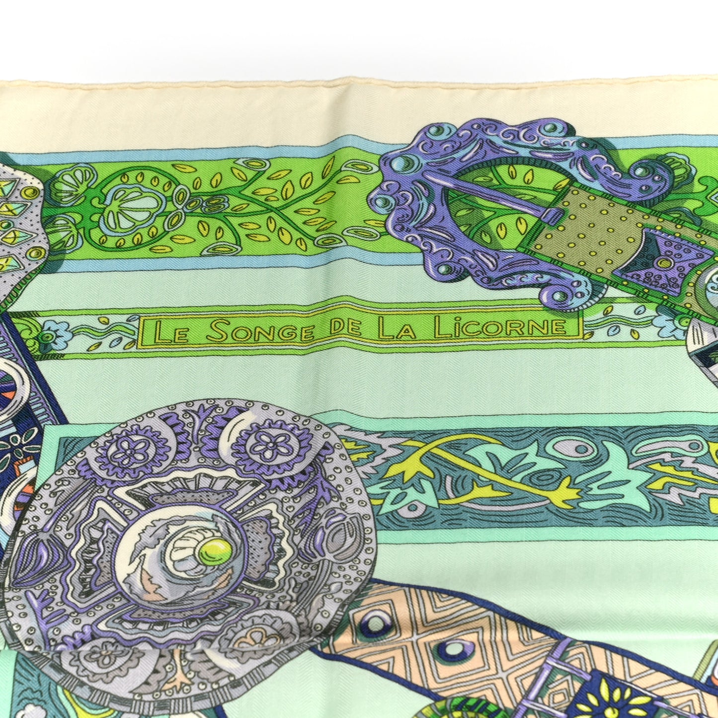 Cashmere Silk Le Songe De La Licorne Shawl 140 White Vert D'Eau Mauve