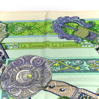 Hermes Cashmere Silk Le Songe De La Licorne Shawl 140 White Vert D'Eau Mauve 6 of 6