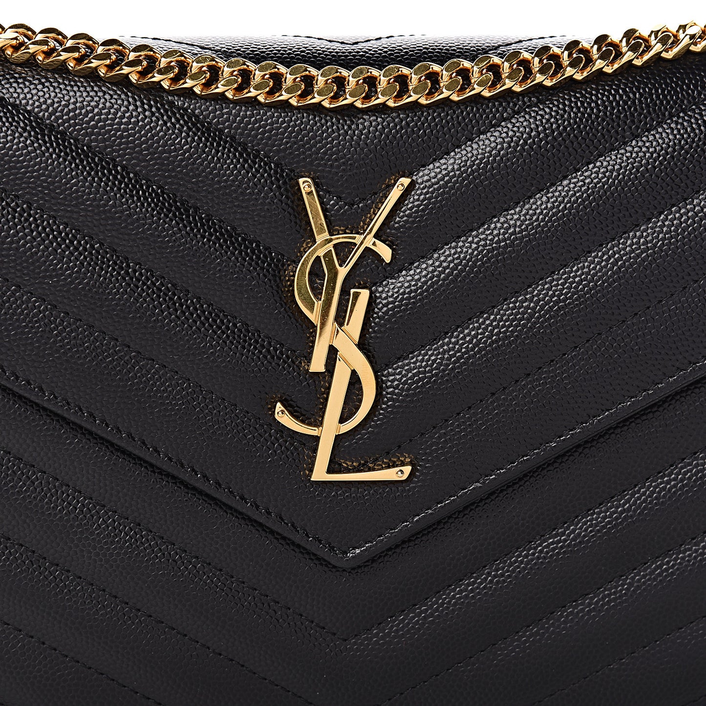 Grain De Poudre Matelasse Chevron Monogram Chain Wallet Black