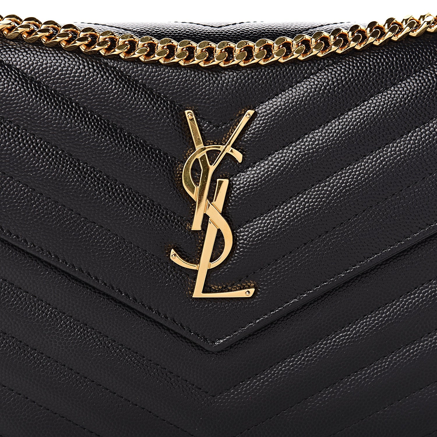 Saint Laurent Grain De Poudre Matelasse Chevron Monogram Chain Wallet Black 9 of 10
