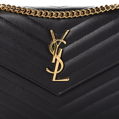 Saint Laurent Grain De Poudre Matelasse Chevron Monogram Chain Wallet Black 9 of 10