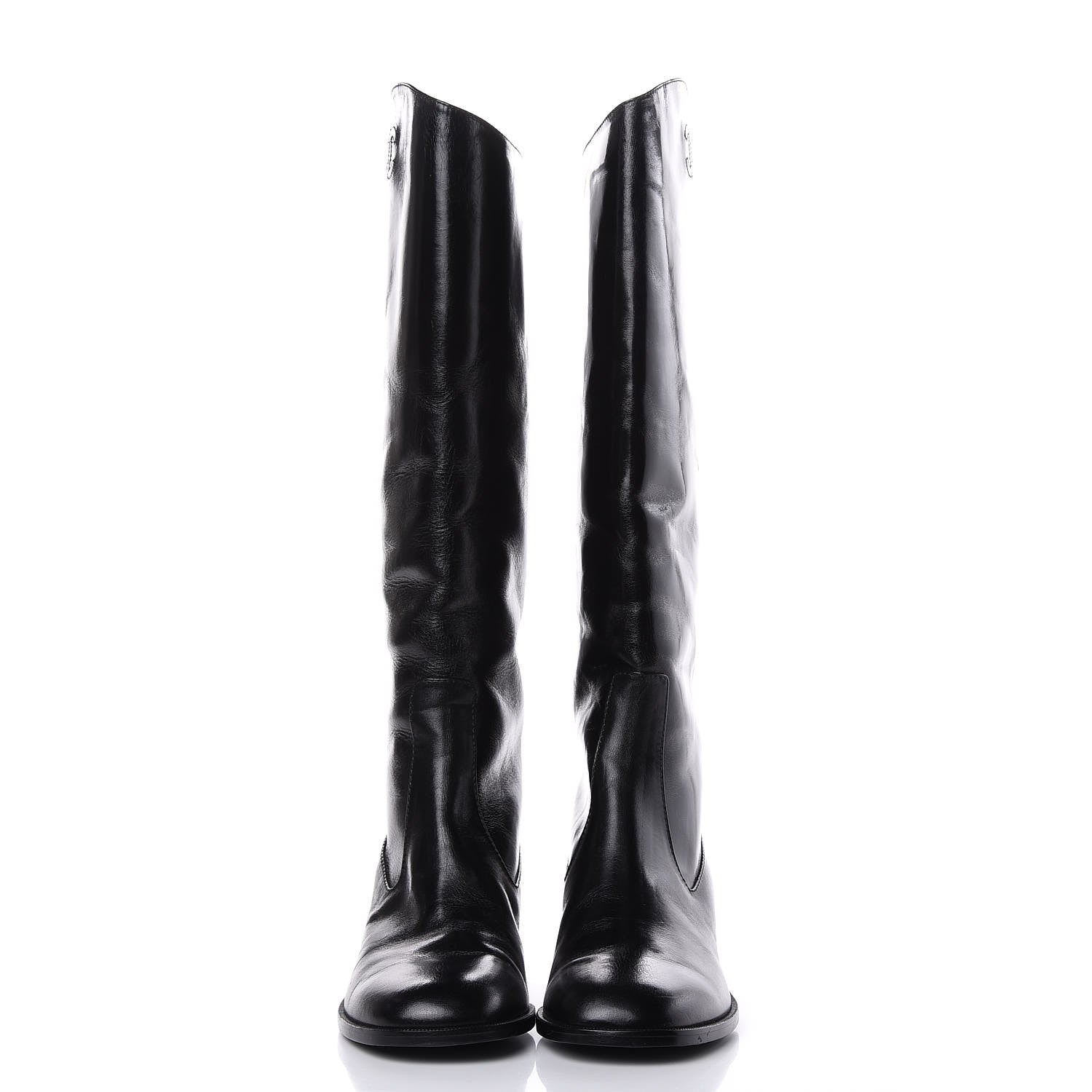Chanel Glazed Calfskin CC High Boots 38.5 Black 2 of 7