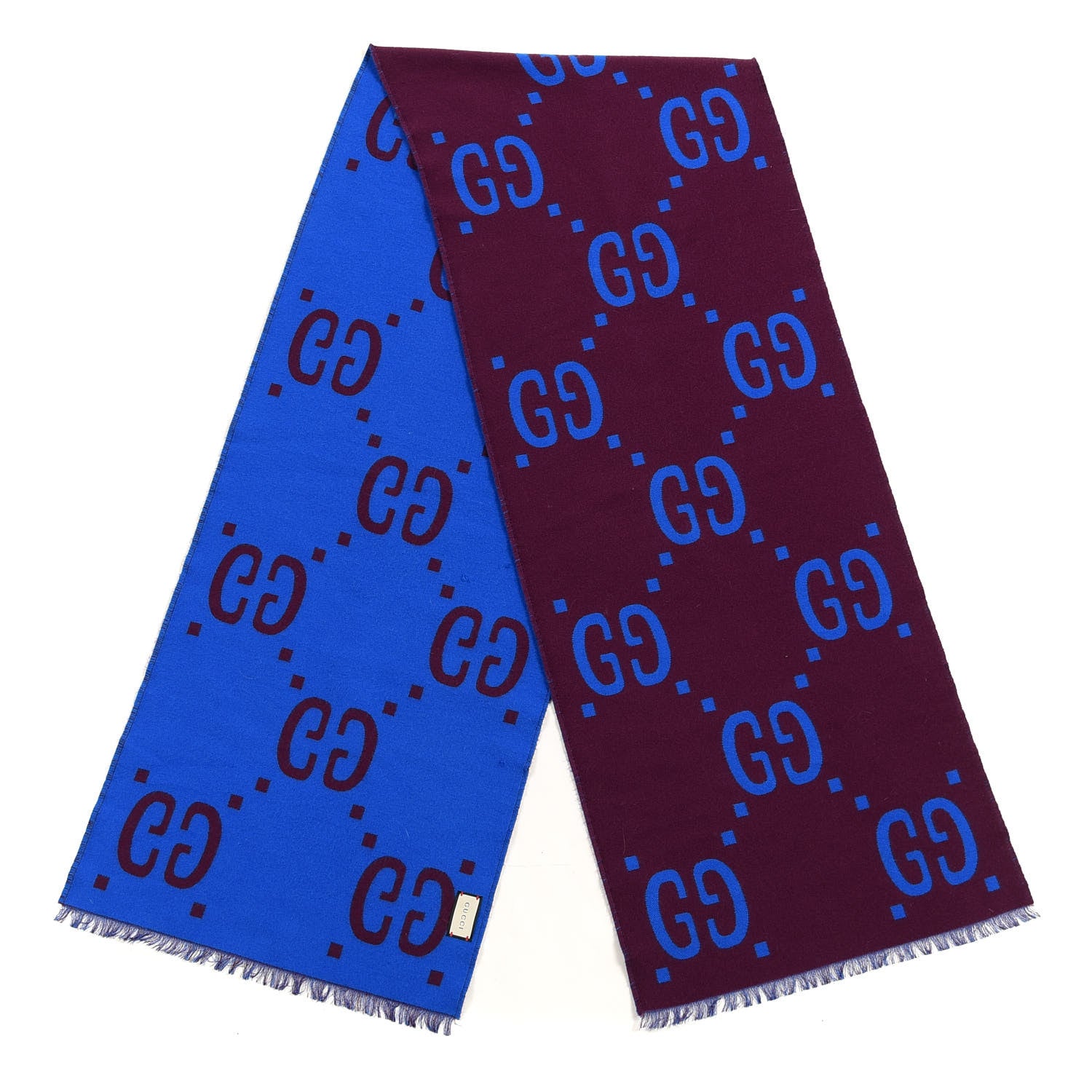 Gucci Wool Silk Monogram Jumbo GG Freedom Scarf Lacquer Blue 2 of 4