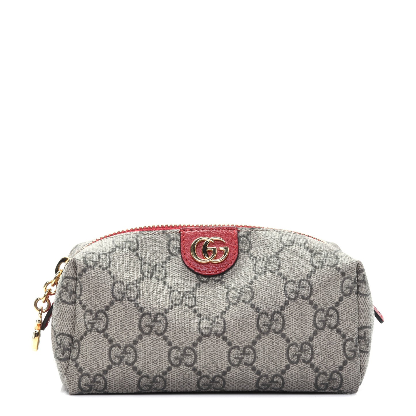 Soft GG Supreme Monogram Calfskin Small Ophidia Cosmetic Case Beige Ebony Hibiscus Red