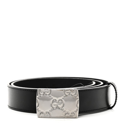 Gucci Plutone Calfskin Plaque GG 30mm Belt 80 32 Black 1 of 5