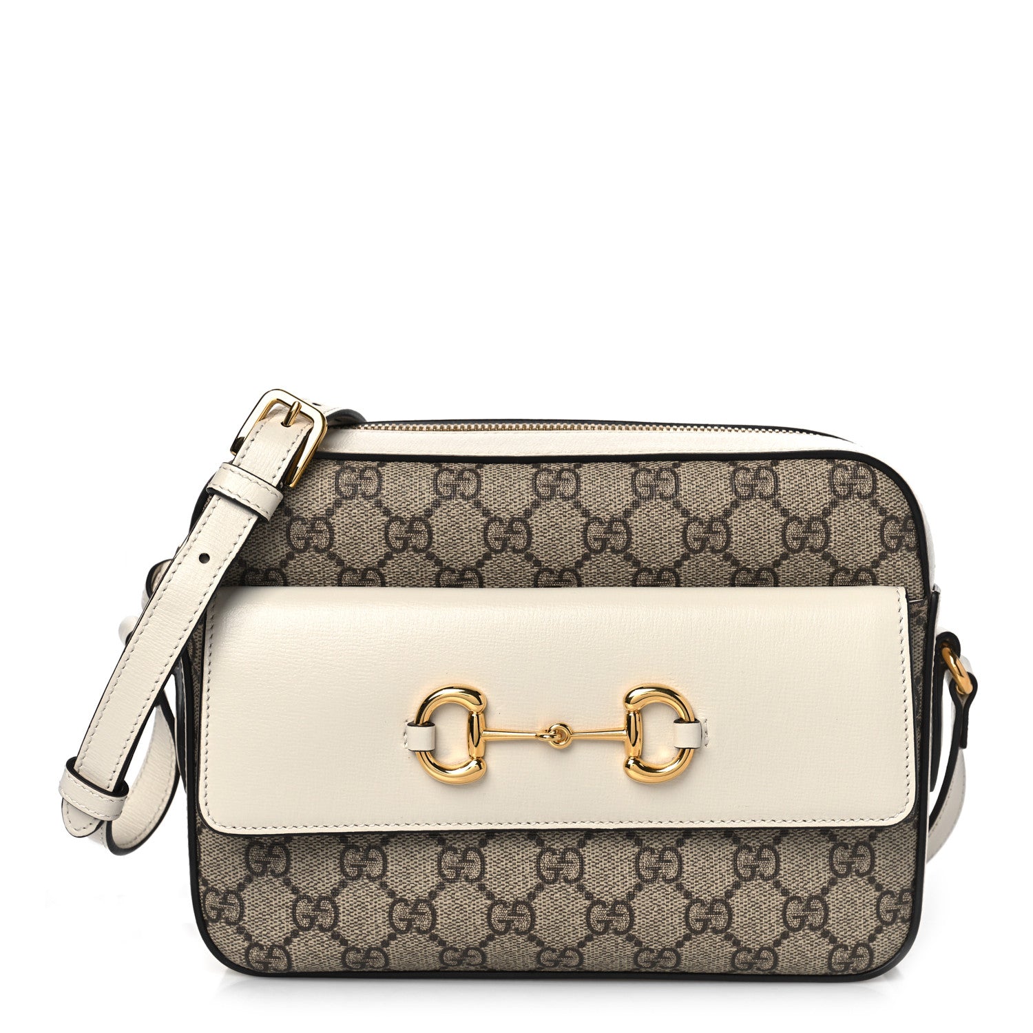 Gucci GG Supreme Monogram Small Horsebit 1955 Shoulder Bag Beige Mystic White 1 of 9