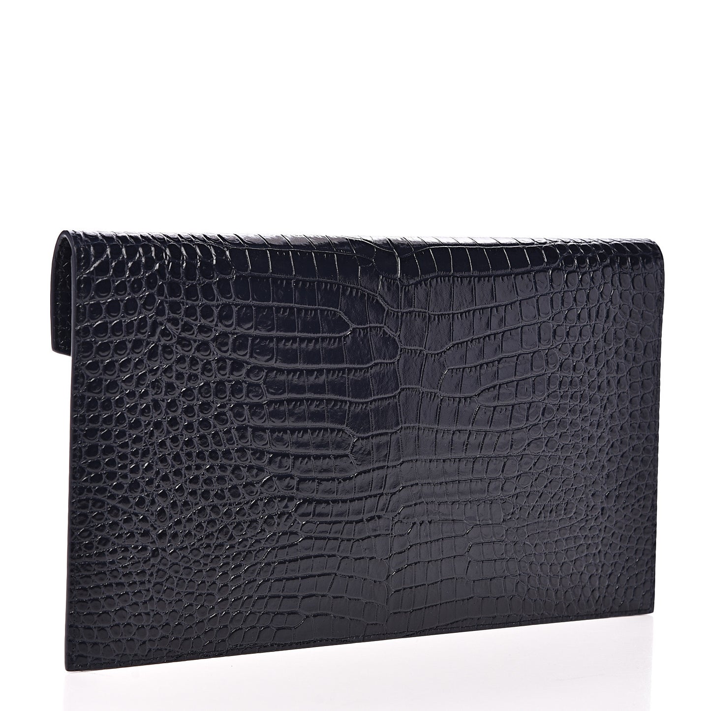 Calfskin Crocodile Embossed Uptown Monogram Clutch Deep Marine