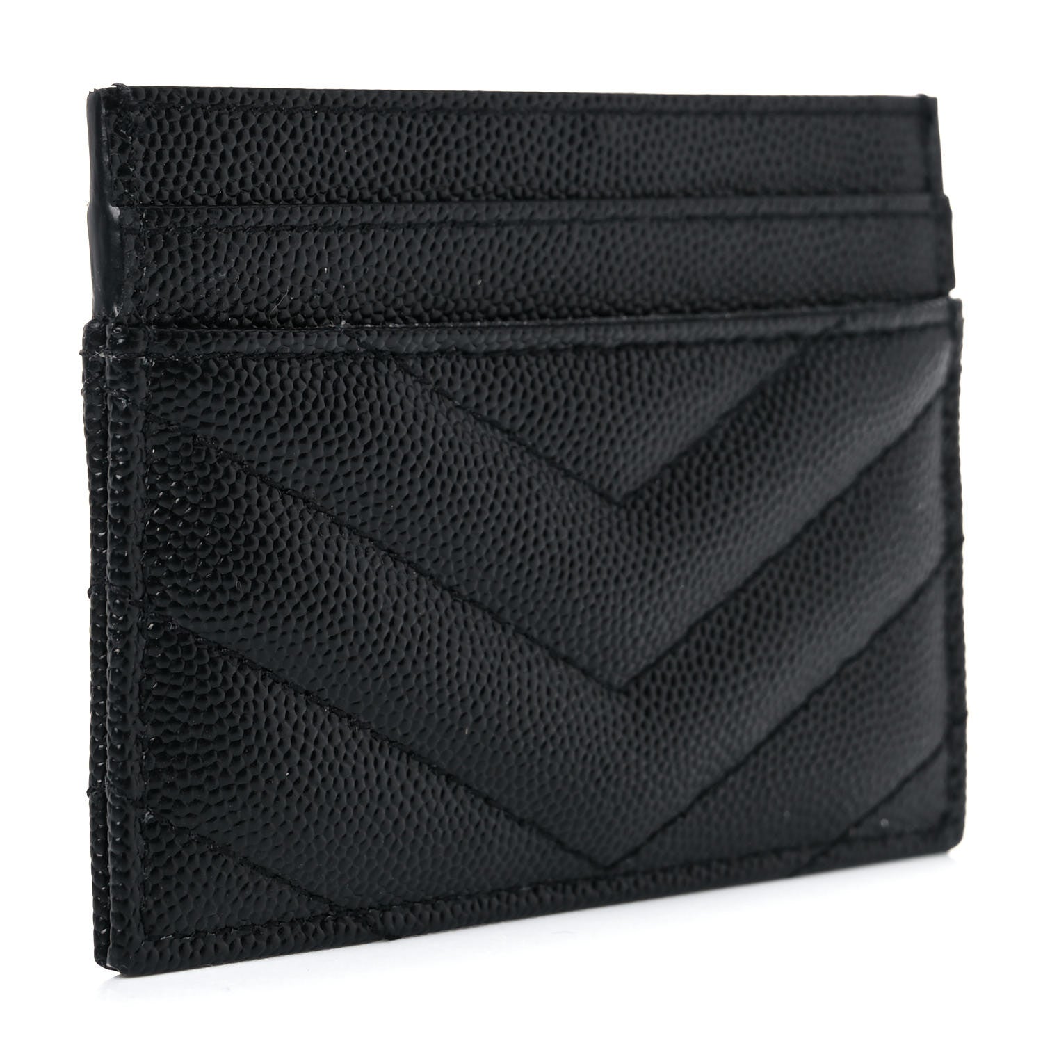 Saint Laurent Grain De Poudre Matelasse Chevron Monogram Credit Card Case Black 3 of 8