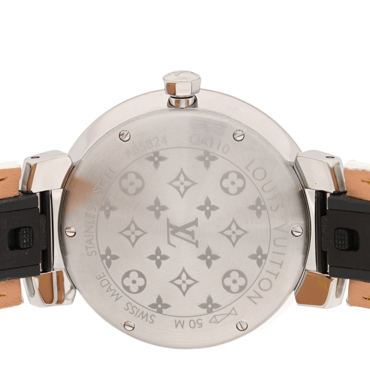 Louis Vuitton Stainless Steel Alligator Diamond Bezel Mother of Pearl 33mm Tambour Slim Quartz Watch 4 of 4