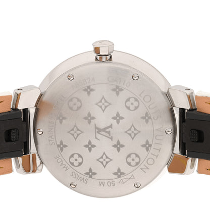 Louis Vuitton Stainless Steel Alligator Diamond Bezel Mother of Pearl 33mm Tambour Slim Quartz Watch 4 of 4