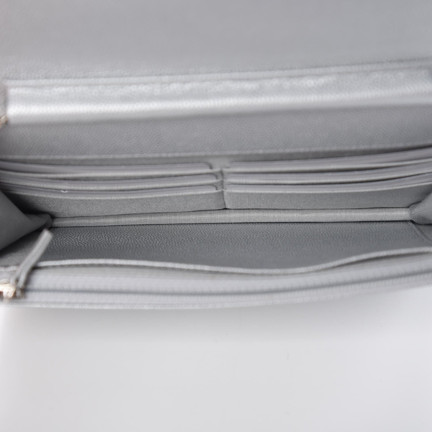 Chanel Metallic Caviar Chevron Quilted Vintage Mademoiselle Wallet On Chain WOC Silver 7 of 12
