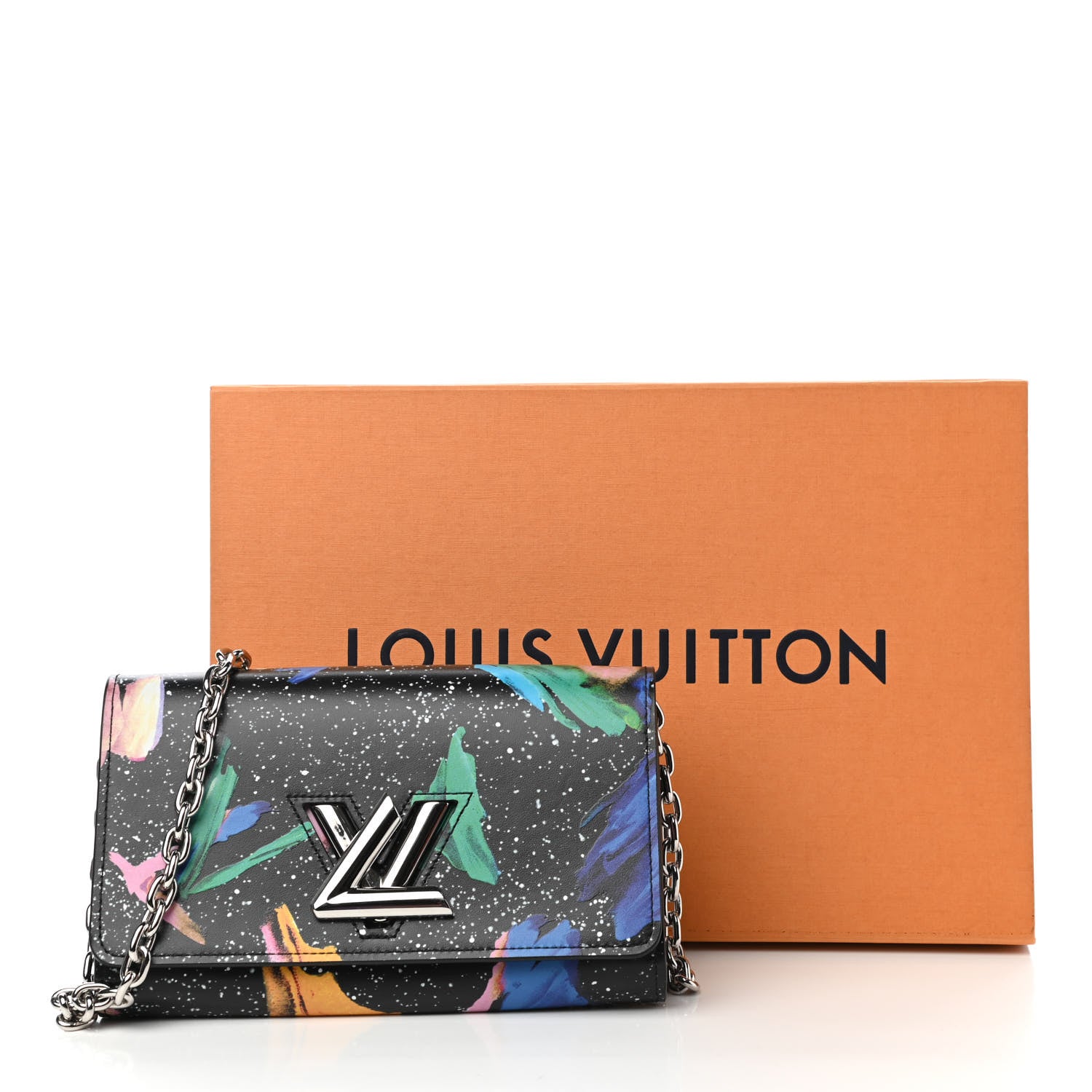 Louis Vuitton Calfskin Splash Print Twist Chain Wallet Black 10 of 10
