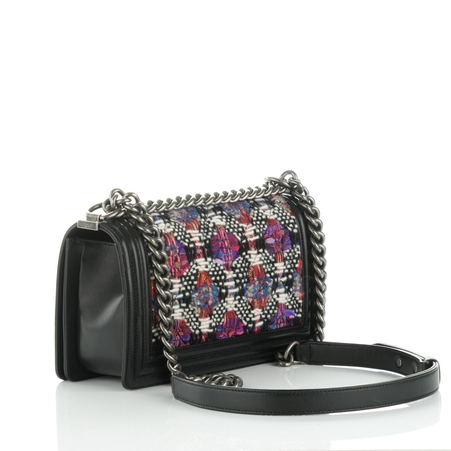 Chanel Tweed Lambskin Medium Boy Flap Black 2 of 8