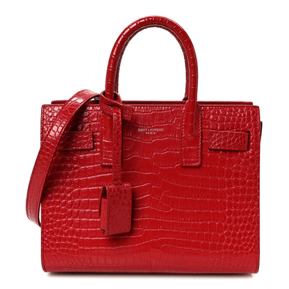 Saint Laurent Calfskin Crocodile Embossed Nano Sac De Jour Red 1 of 13