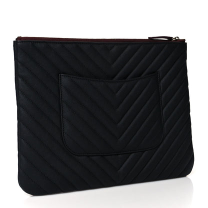 Chanel Caviar Chevron Quilted Medium Cosmetic Case Black 3 of 8